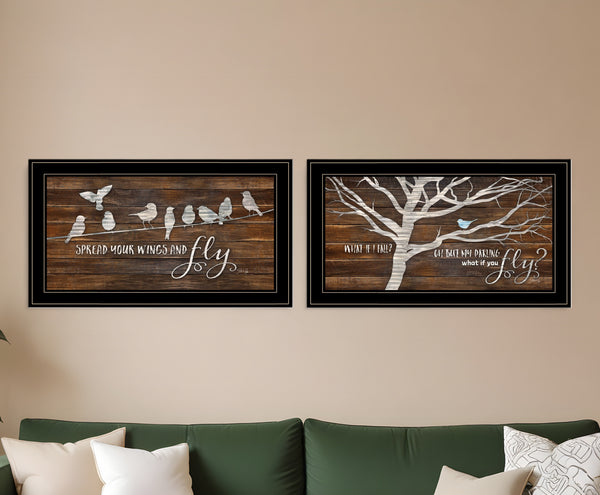 Homeroots Set Of Two Spread Your Wings 2 Black Framed Print Wall Art  Paper,Wood 406105