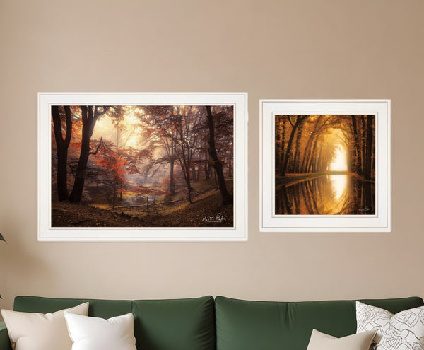 Homeroots Set Of Two Natures Reflections 1 White Framed Print Wall Art  Paper,Wood 406106