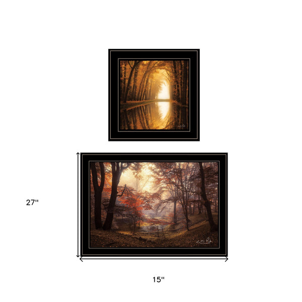 Homeroots Set Of Two Natures Reflections 2 Black Framed Print Wall Art  Paper,Wood 406107