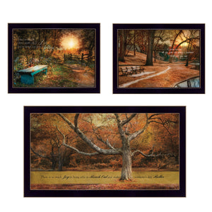 Homeroots Set Of Three Tranquil Spaces 2 Black Framed Print Wall Art Black Paper,Wood 406109