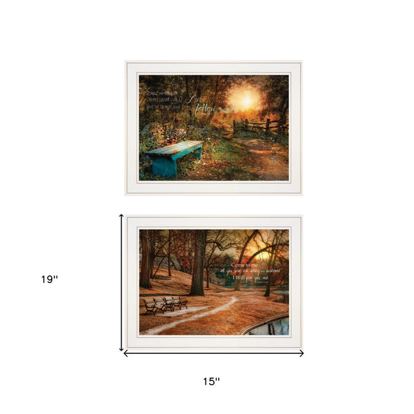 Homeroots Set Of Two Resting Places 1 White Framed Print Wall Art  Paper,Wood 406110