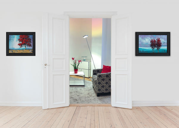 Homeroots Set Of Two Red Trees 2 Black Framed Print Wall Art  Paper,Wood 406113