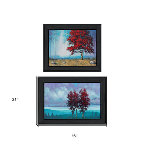 Homeroots Set Of Two Red Trees 2 Black Framed Print Wall Art  Paper,Wood 406113