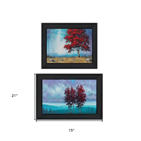 Homeroots Set Of Two Red Trees 2 Black Framed Print Wall Art  Paper,Wood 406113