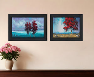 Homeroots Set Of Two Red Trees 2 Black Framed Print Wall Art  Paper,Wood 406113