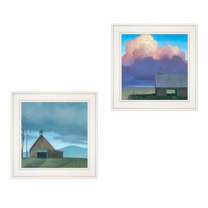 Homeroots Set Of Two Two Barnscapes 1 White Framed Print Wall Art  Paper,Wood 406115