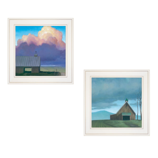 Homeroots Set Of Two Two Barnscapes 1 White Framed Print Wall Art  Paper,Wood 406115