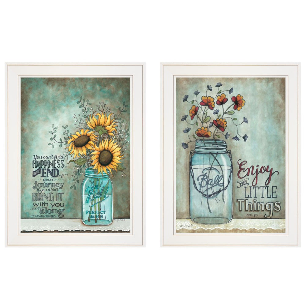 HomeRoots Set of Two Inspirational Framed Prints - "Enjoy the Little Things" & "Happiness" for Home Decor 406117