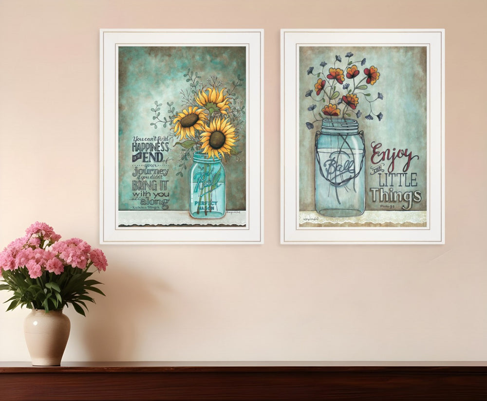 HomeRoots Set of Two Inspirational Framed Prints - "Enjoy the Little Things" & "Happiness" for Home Decor 406117