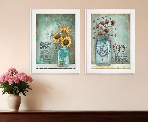 HomeRoots Set of Two Inspirational Framed Prints - "Enjoy the Little Things" & "Happiness" for Home Decor 406117