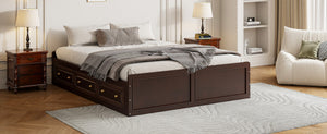 English Elm Wood Queen Platform Bed Solid Pine Frame Six Storage Drawers No Box Spring Needed Espresso N709P241723P-1