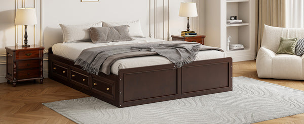English Elm Wood Queen Platform Bed Solid Pine Frame Six Storage Drawers No Box Spring Needed Espresso N709P241723P-1