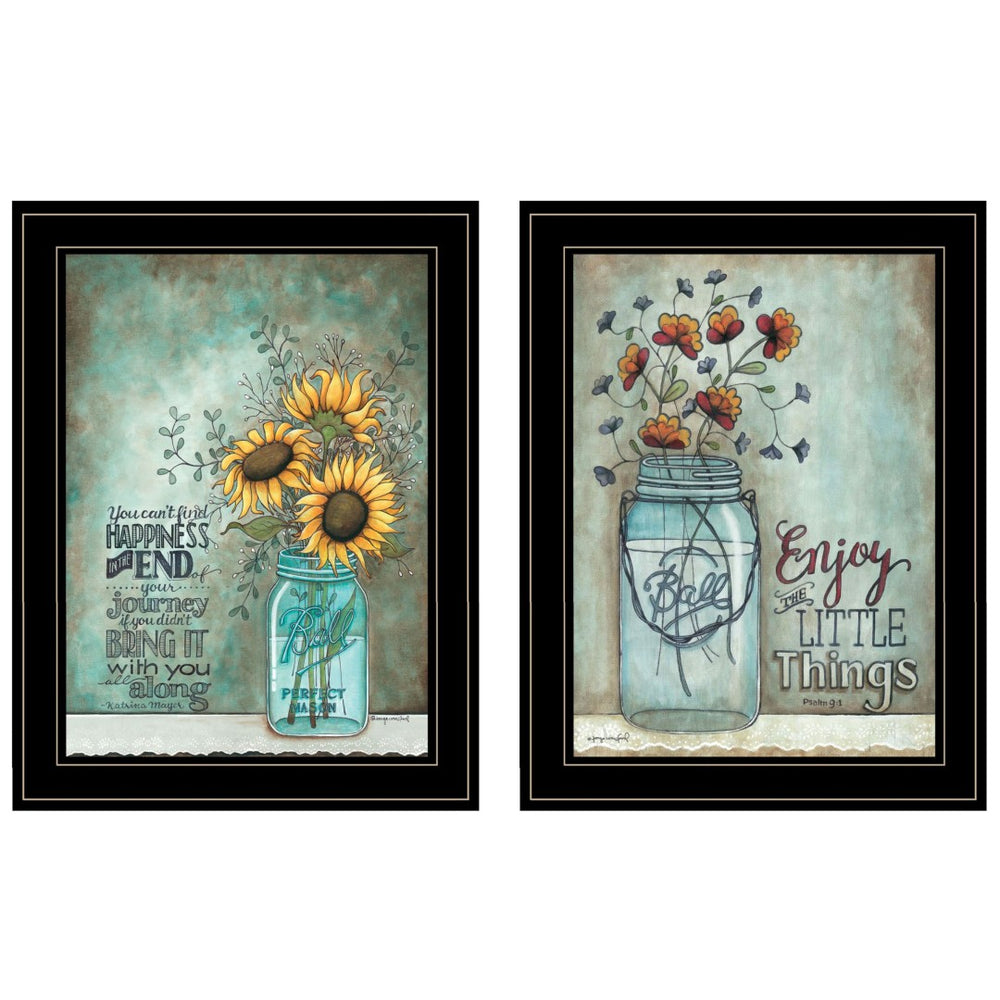 HomeRoots Set of Two Uplifting Black Framed Prints - "Enjoy the Little Things" & "Happiness" Wall Art Decor 406118