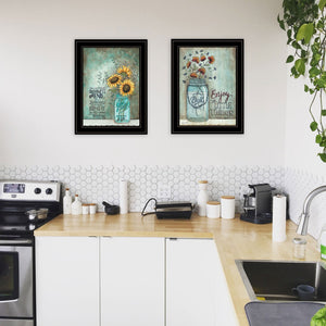 HomeRoots Set of Two Uplifting Black Framed Prints - "Enjoy the Little Things" & "Happiness" Wall Art Decor 406118