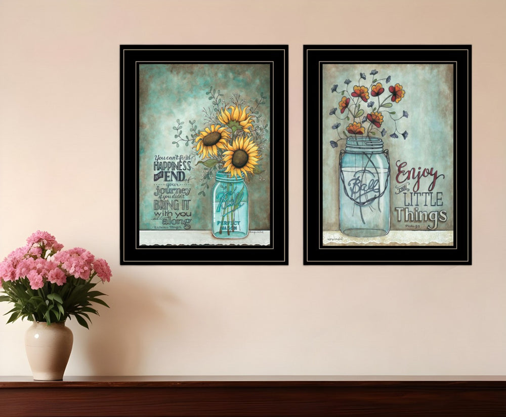 HomeRoots Set of Two Uplifting Black Framed Prints - "Enjoy the Little Things" & "Happiness" Wall Art Decor 406118