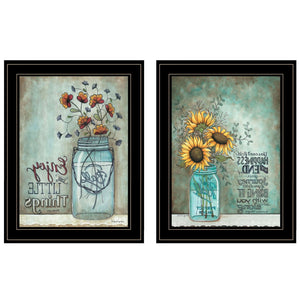 HomeRoots Set of Two Uplifting Black Framed Prints - "Enjoy the Little Things" & "Happiness" Wall Art Decor 406118
