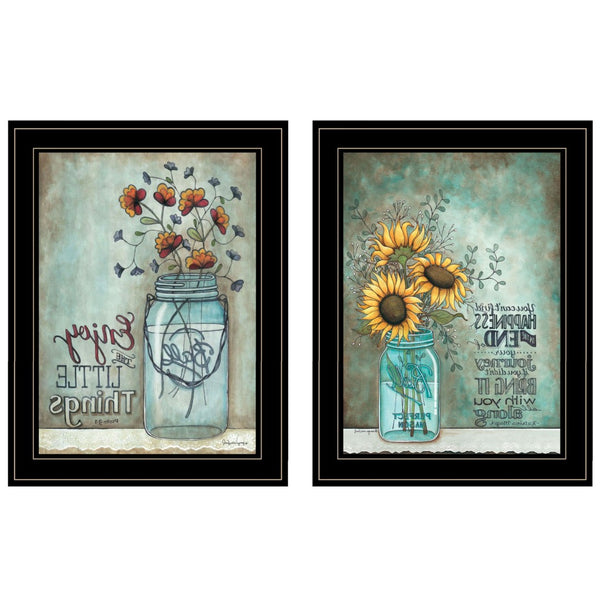 HomeRoots Set of Two Uplifting Black Framed Prints - "Enjoy the Little Things" & "Happiness" Wall Art Decor 406118