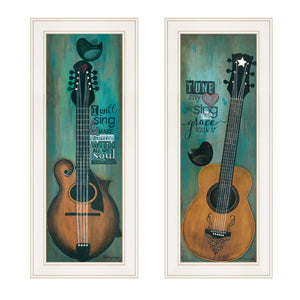 Homeroots Set Of Two Tune My Heart And I Will Sing 1 White Framed Print Wall Art  Paper,Wood 406119