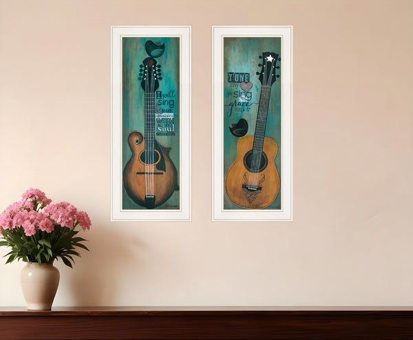 Homeroots Set Of Two Tune My Heart And I Will Sing 1 White Framed Print Wall Art  Paper,Wood 406119