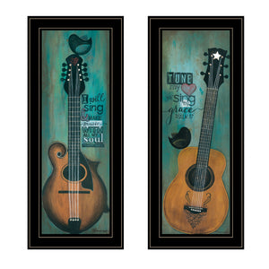 Homeroots Set Of Two Tune My Heart And I Will Sing 2 Black Framed Print Wall Art  Paper,Wood 406120
