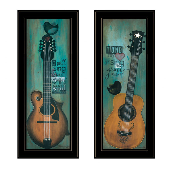 Homeroots Set Of Two Tune My Heart And I Will Sing 2 Black Framed Print Wall Art  Paper,Wood 406120