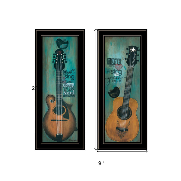 Homeroots Set Of Two Tune My Heart And I Will Sing 2 Black Framed Print Wall Art  Paper,Wood 406120