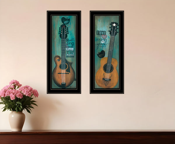 Homeroots Set Of Two Tune My Heart And I Will Sing 2 Black Framed Print Wall Art  Paper,Wood 406120
