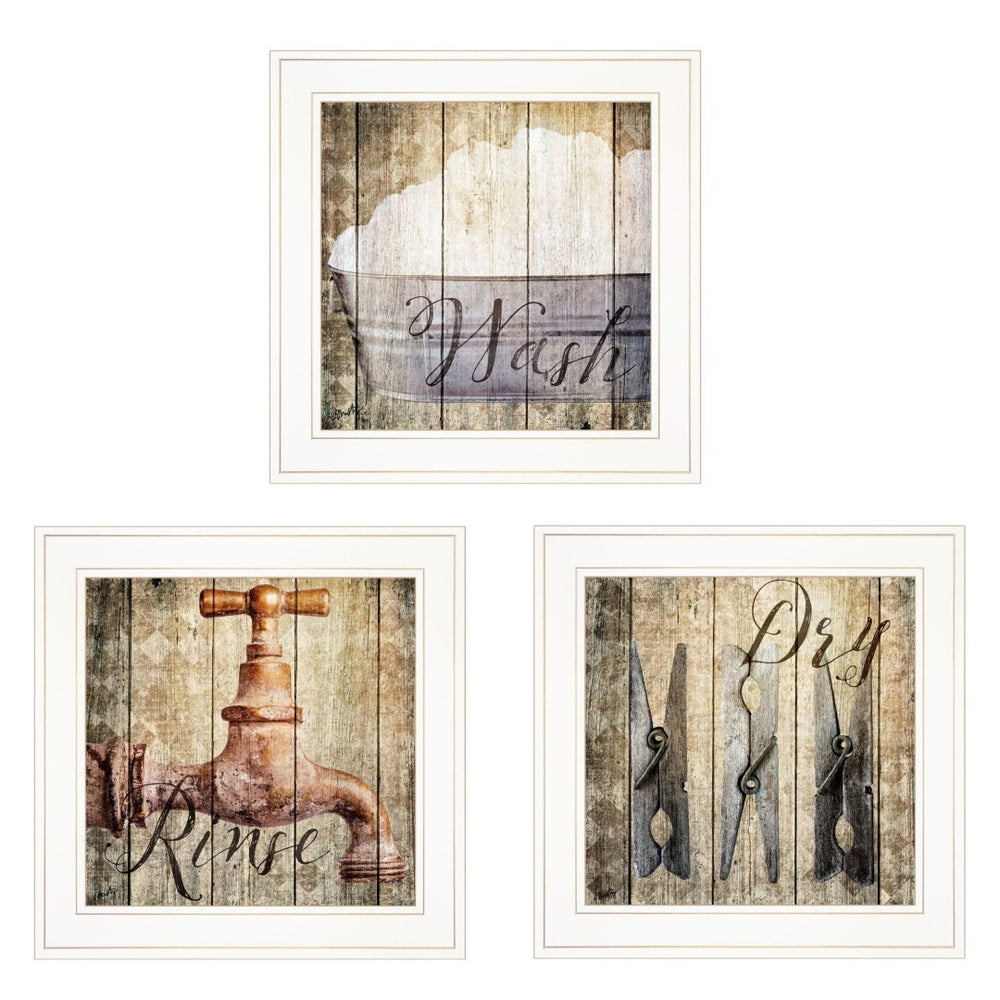 HomeRoots Set of Three Wash Framed Prints for Modern Bathroom Decor - Stylish Wall Art Trio for Any Space 406121