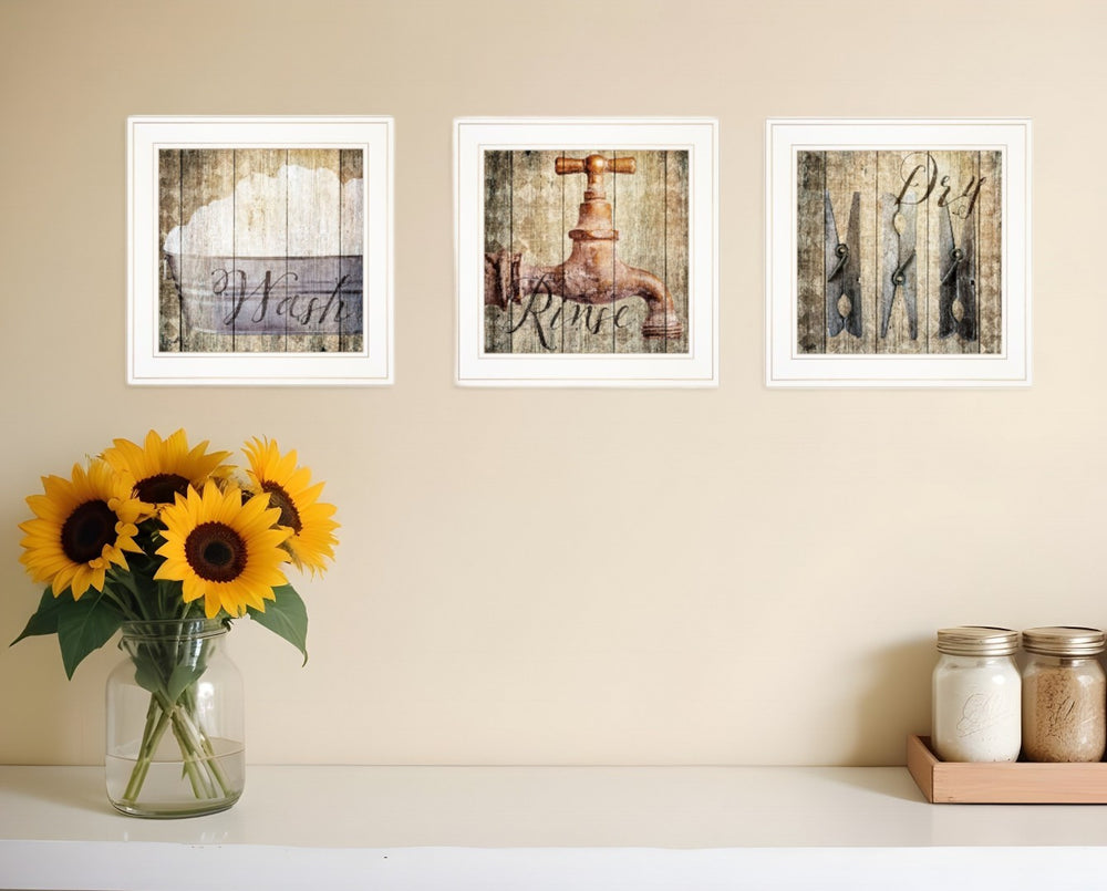 HomeRoots Set of Three Wash Framed Prints for Modern Bathroom Decor - Stylish Wall Art Trio for Any Space 406121