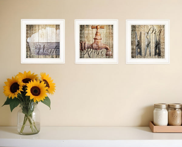 HomeRoots Set of Three Wash Framed Prints for Modern Bathroom Decor - Stylish Wall Art Trio for Any Space 406121