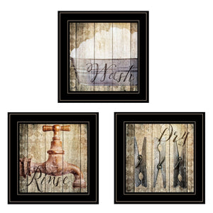 HomeRoots Set of Three Contemporary Black Framed Prints - Bold Bathroom Wall Art for Modern Decor Styles 406122