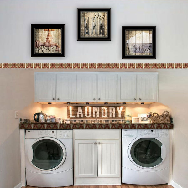 HomeRoots Set of Three Contemporary Black Framed Prints - Bold Bathroom Wall Art for Modern Decor Styles 406122