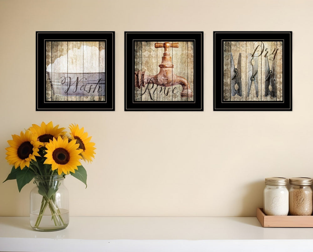 HomeRoots Set of Three Contemporary Black Framed Prints - Bold Bathroom Wall Art for Modern Decor Styles 406122