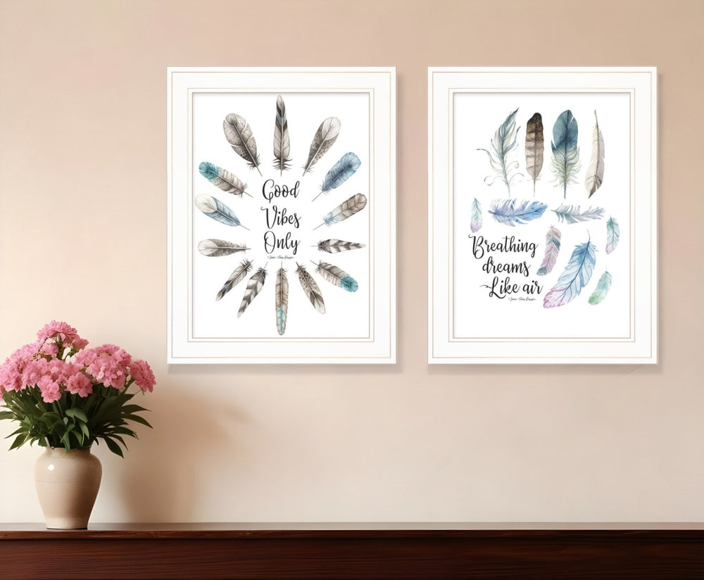 HomeRoots Set of Two Good Vibes Framed Prints - Modern Wall Art for Positive Energy and Stylish Décor 406123
