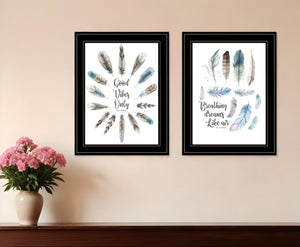 Homeroots Set Of Two Good Vibes 2 Black Framed Print Wall Art  Wood Paper 406124