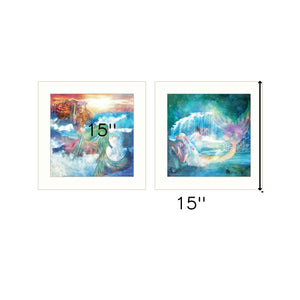 Homeroots Set Of Two Mermaids 1 White Framed Print Wall Art  Wood Paper 406125