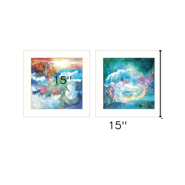 Homeroots Set Of Two Mermaids 1 White Framed Print Wall Art  Wood Paper 406125