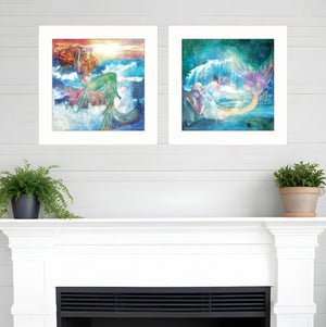 Homeroots Set Of Two Mermaids 1 White Framed Print Wall Art  Wood Paper 406125