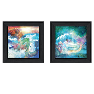 Homeroots Set Of Two Mermaids 2 Black Framed Print Wall Art  Wood Paper 406126