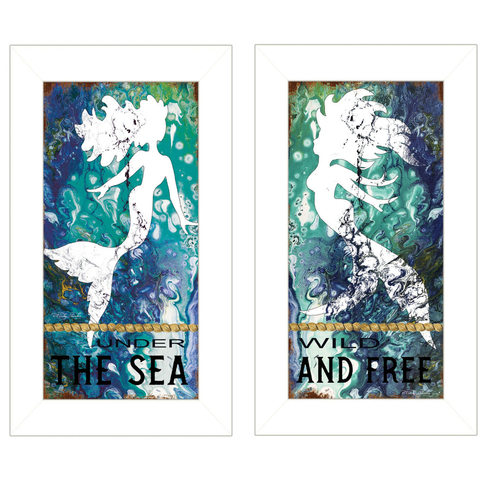 Homeroots Set Of Two Under The Sea 1 White Framed Print Wall Art  Wood Paper 406128