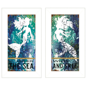 Homeroots Set Of Two Under The Sea 1 White Framed Print Wall Art  Wood Paper 406128