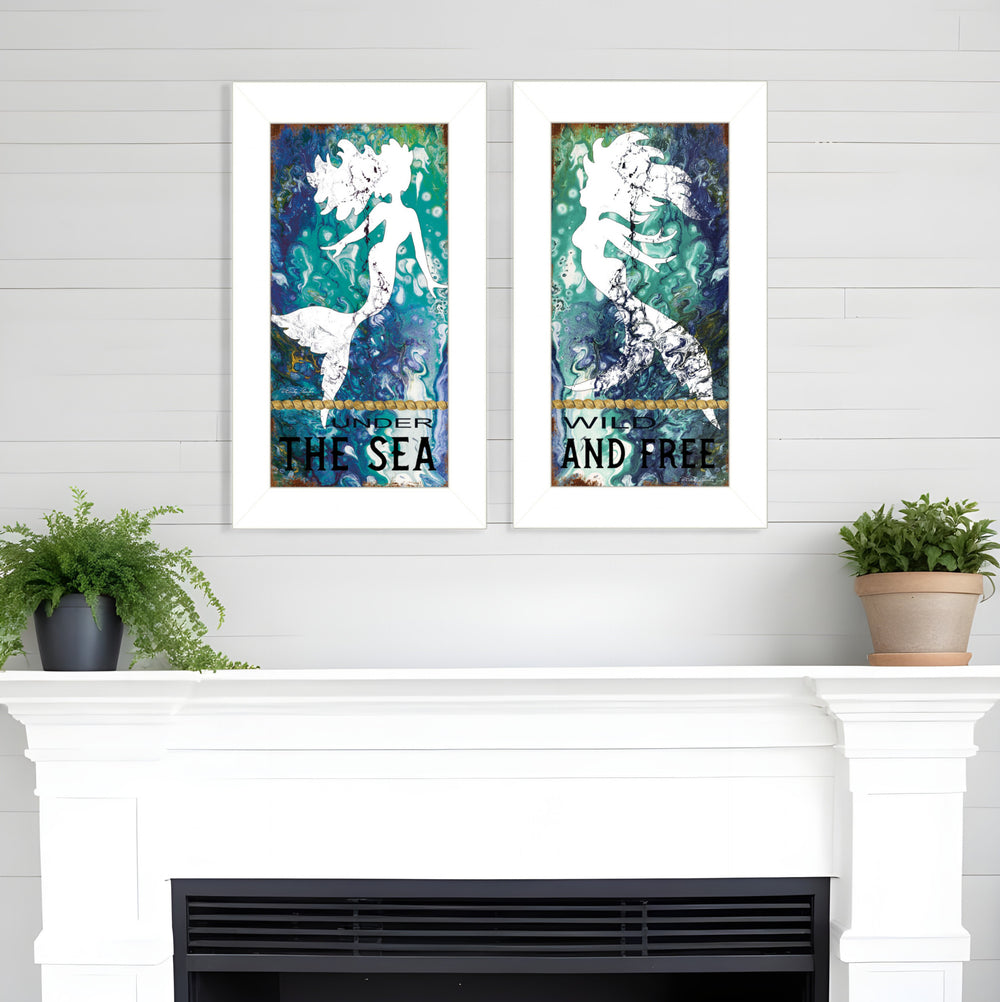 Homeroots Set Of Two Under The Sea 1 White Framed Print Wall Art  Wood Paper 406128