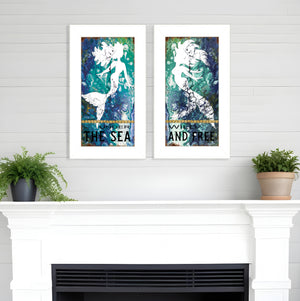 Homeroots Set Of Two Under The Sea 1 White Framed Print Wall Art  Wood Paper 406128