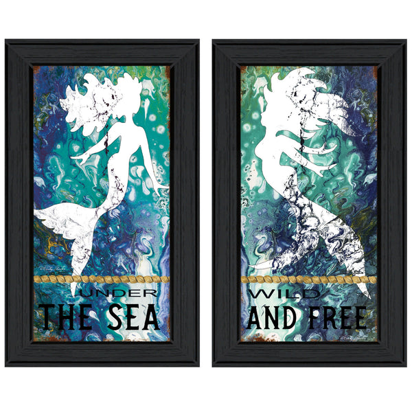 Homeroots Set Of Two Under The Sea 2 Black Framed Print Wall Art  Wood Paper 406129