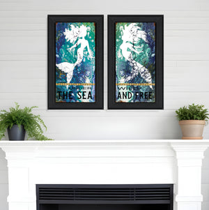 Homeroots Set Of Two Under The Sea 2 Black Framed Print Wall Art  Wood Paper 406129