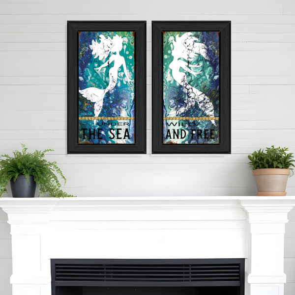 Homeroots Set Of Two Under The Sea 2 Black Framed Print Wall Art  Wood Paper 406129