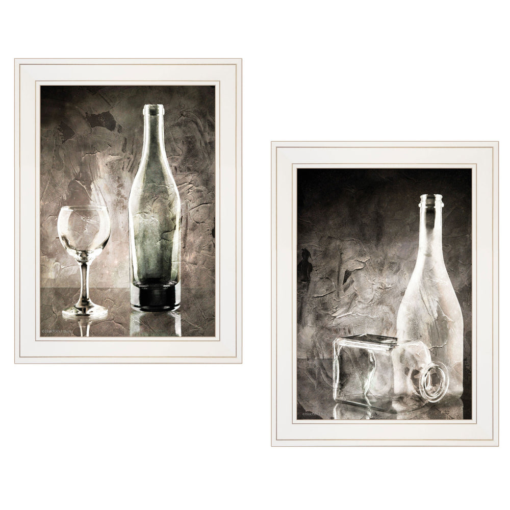 Homeroots Set Of Two Moody Gray Glassware Still Life 1 White Framed Print Kitchen Wall Art  Wood Paper 406130