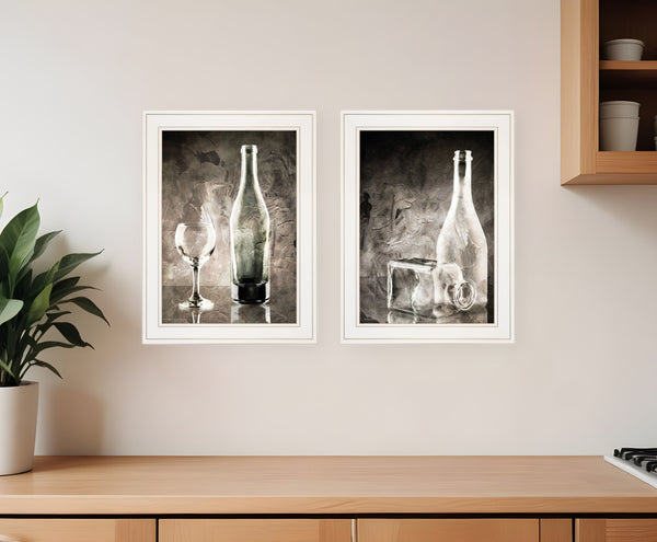 Homeroots Set Of Two Moody Gray Glassware Still Life 1 White Framed Print Kitchen Wall Art  Wood Paper 406130