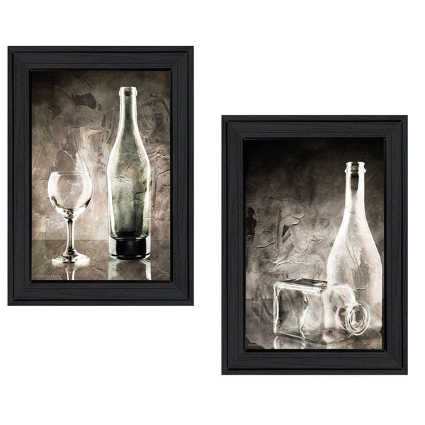 Homeroots Set Of Two Moody Gray Glassware Still Life 2 Black Framed Print Kitchen Wall Art  Wood Paper 406131