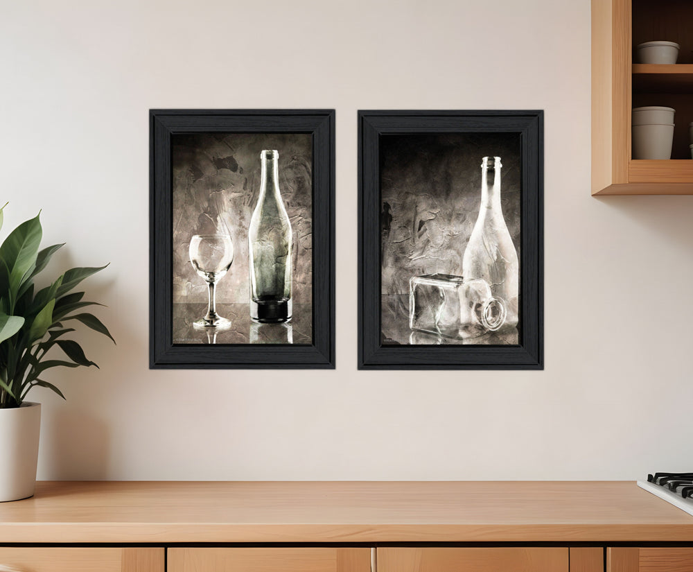 Homeroots Set Of Two Moody Gray Glassware Still Life 2 Black Framed Print Kitchen Wall Art  Wood Paper 406131